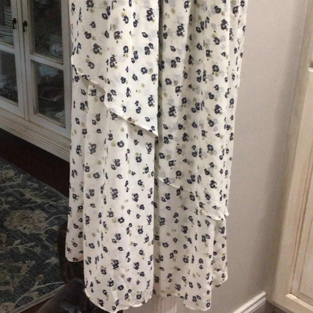 Abercrombie & Fitch Floral Cream Dress with Navy, Cold Shoulder